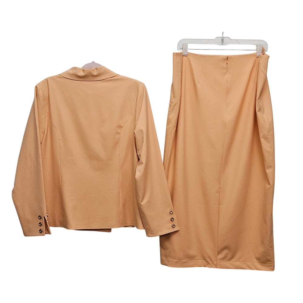 Midnight Velvet Skirt Suit Women 16 Peach Double Breasted Blazer Midi Set Career - Picture 2 of 13